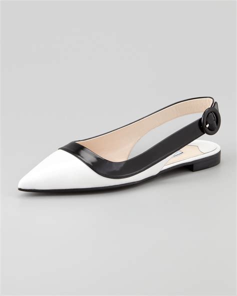 prada white flat|Prada backless pointed toe flats.